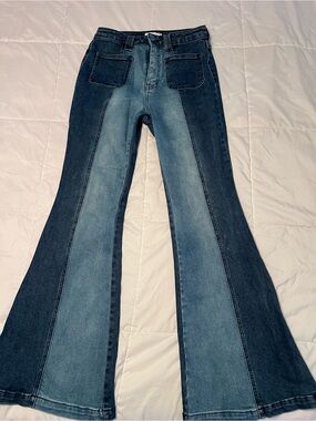 Cello Contrast Panel Blue Flare Jeans